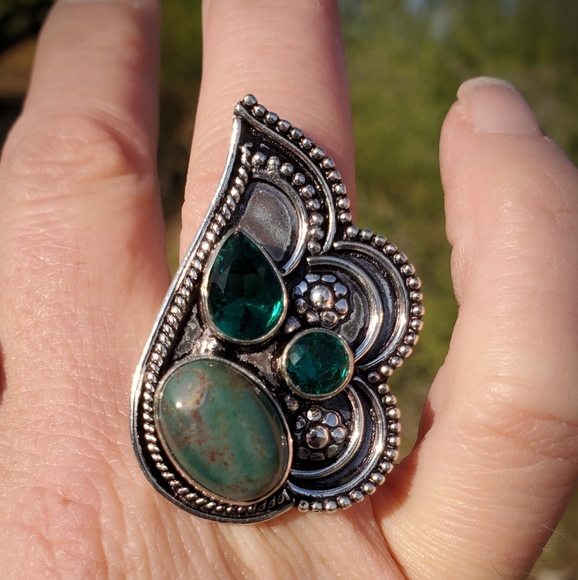 New Bloodstone & Peridot 925 Silver Ring. - Picture 9 of 13